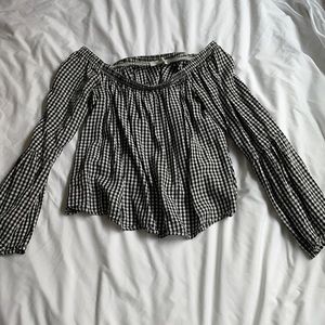 Checkered off the shoulder long sleeve top